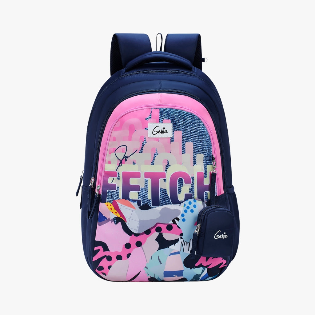 Genie Fetch Backpack for Women, 19" Bags for Girls, Water Resistant and Lightweight, 3 Compartment Bag with Happy Pouch, 36 Liters, Nylon Twill