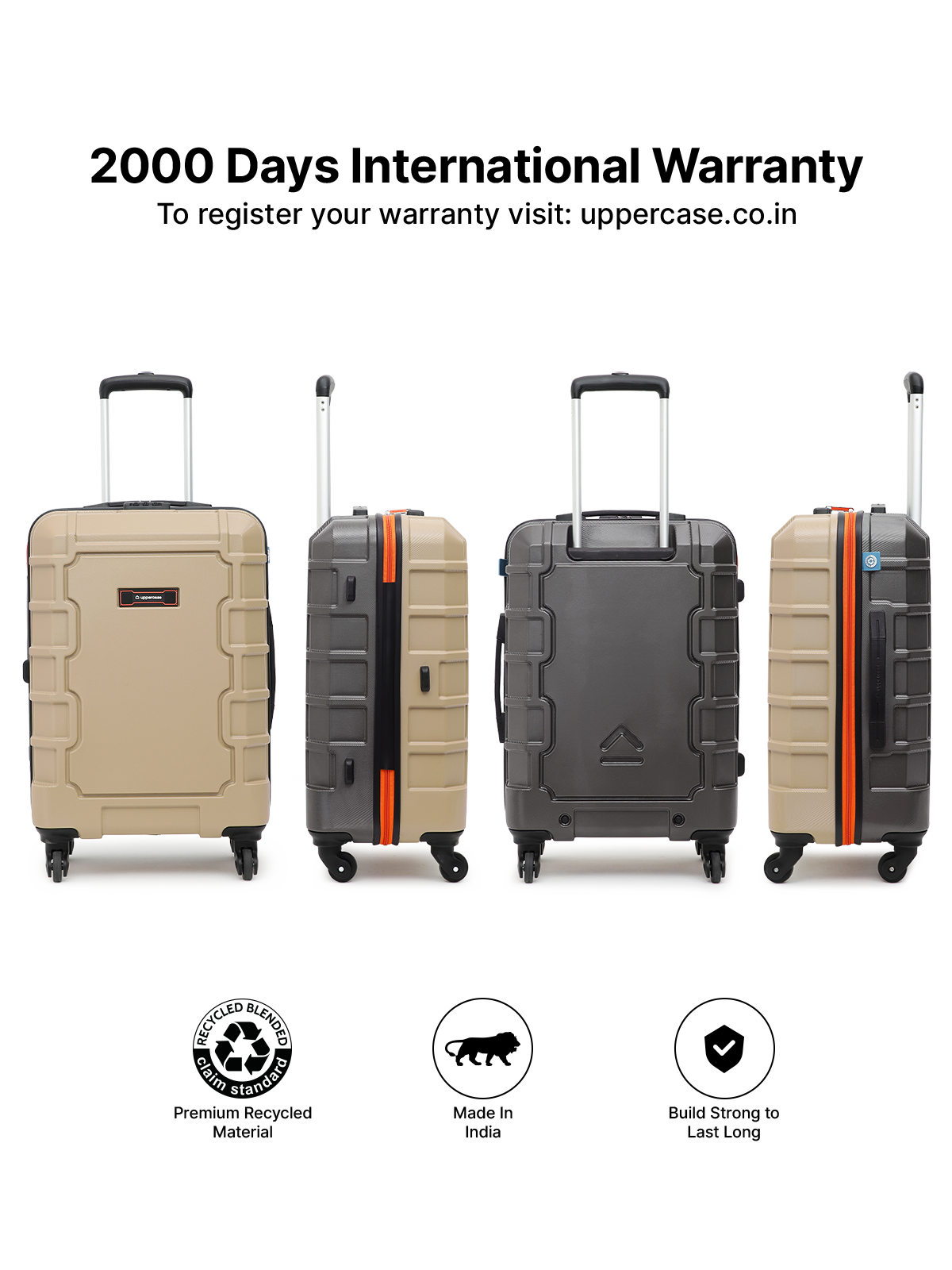 Uppercase Arbor Large Hardsided Trolley Bag, Scratch proof Surface, Combination Lock Check-in Suitcase 8 Wheels