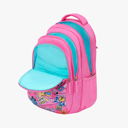 Genie Pearl Backpack for Girls, 17" Cute, Colourful Bags, Water Resistant and Lightweight, 3 Compartment with Happy Pouch, 27 Liters, Nylon Twill, Purple