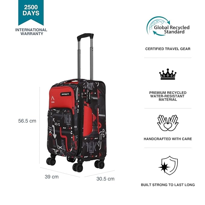 uppercase JFK Plus Cabin Eco Soft Trolley Bag, Dust Resistant Luggage Made of Sustainable Material, 8 Wheel Trolley Bag with TSA Lock,Travel Suitcase for Men & Women (Red)