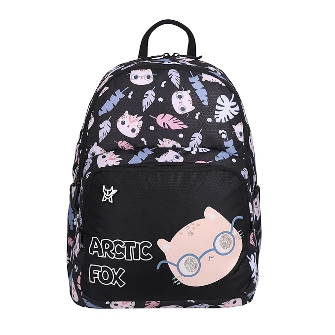 Arctic Fox Wink Kitty Black 21 Liters School Backpack for Boys and Girls