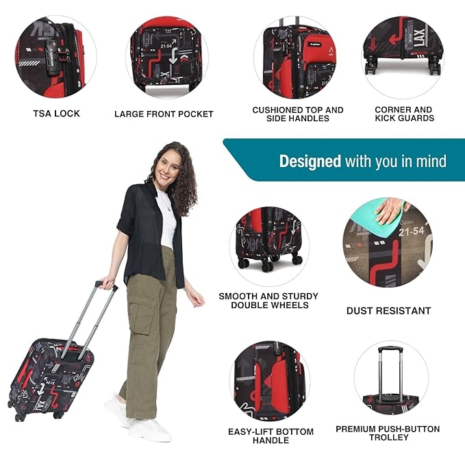 uppercase JFK Plus Cabin Eco Soft Trolley Bag, Dust Resistant Luggage Made of Sustainable Material, 8 Wheel Trolley Bag with TSA Lock,Travel Suitcase for Men & Women (Red)