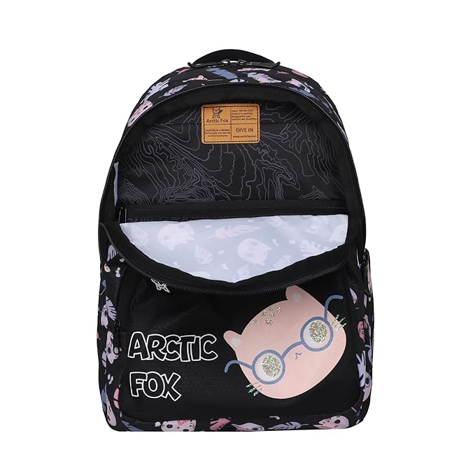 Arctic Fox Wink Kitty Black 21 Liters School Backpack for Boys and Girls