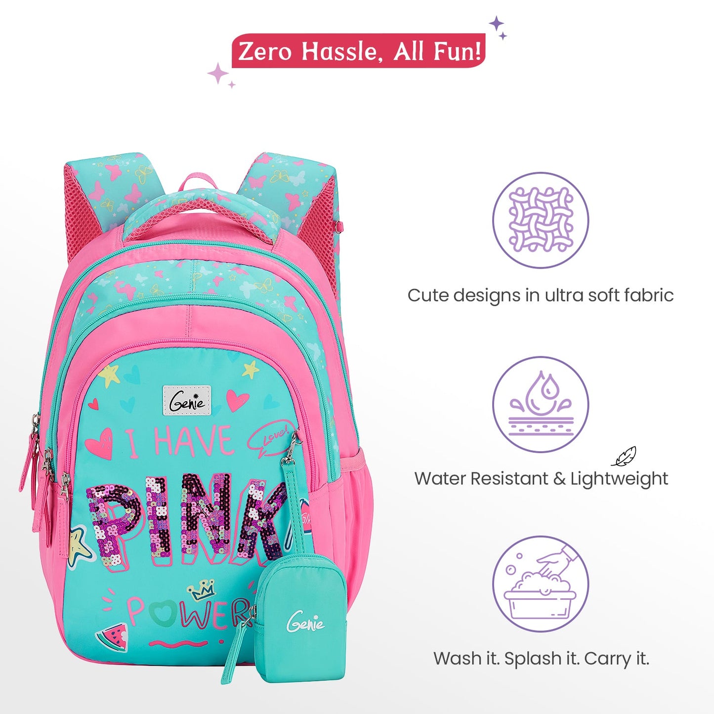 Genie Pinkpower Small Backpack for Kids - Teal